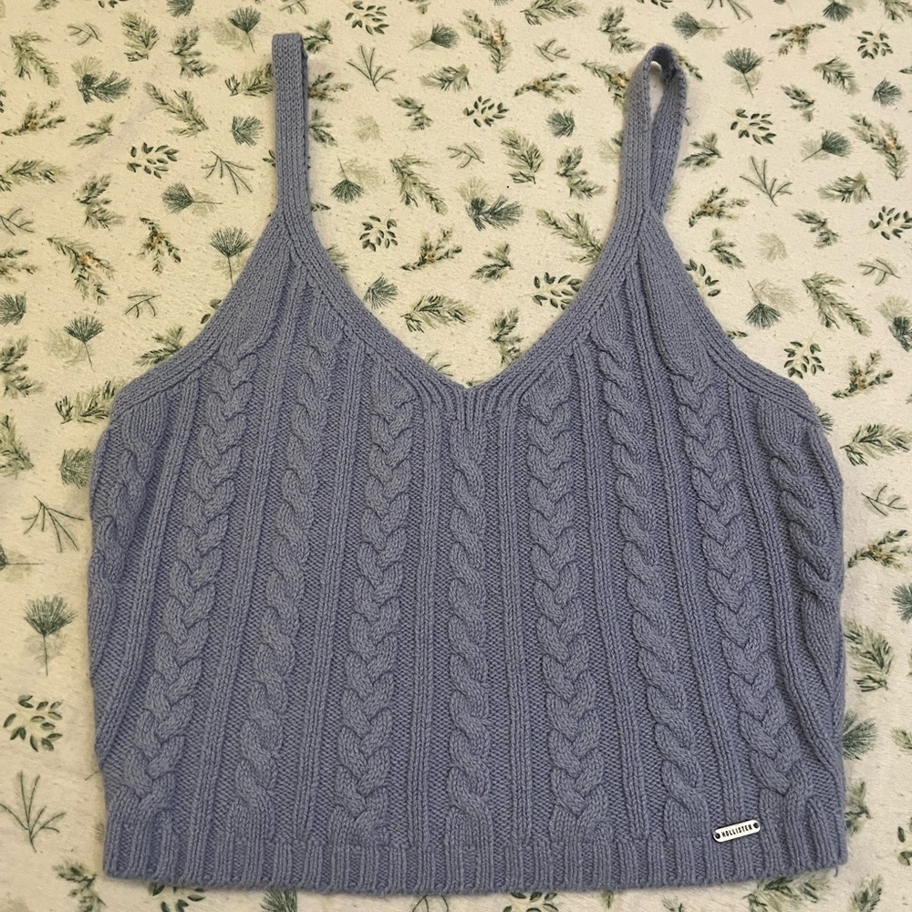Blue crop cable sweater